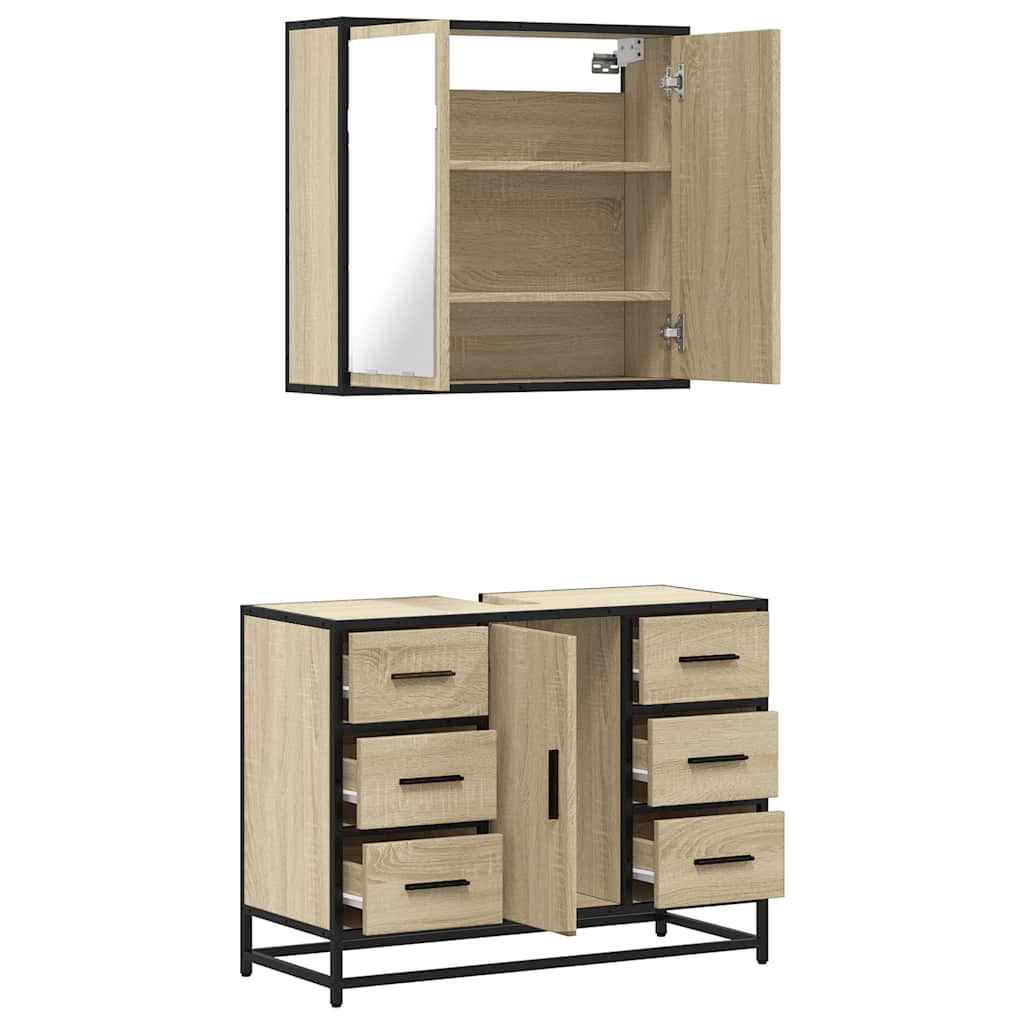 Set Mobili da Bagno 2 pz Rovere Sonoma in Legno Multistrato | homemem39