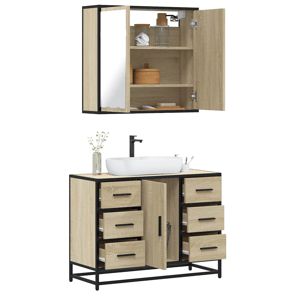 Set Mobili da Bagno 2 pz Rovere Sonoma in Legno Multistrato | homemem39