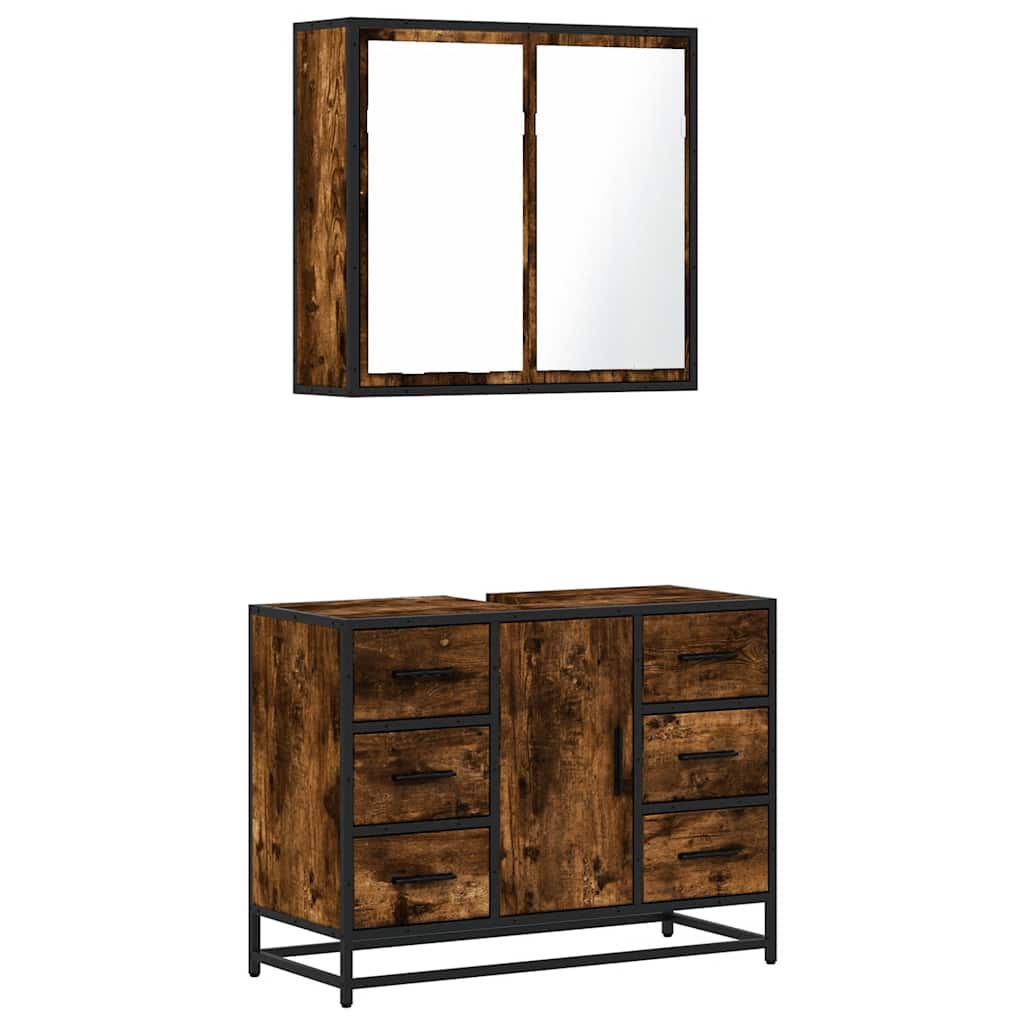 Set Mobili da Bagno 2 pz Rovere Fumo in Legno Multistrato | homemem39