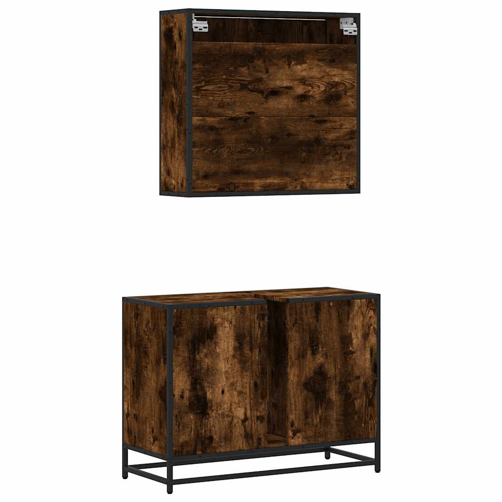 Set Mobili da Bagno 2 pz Rovere Fumo in Legno Multistrato | homemem39
