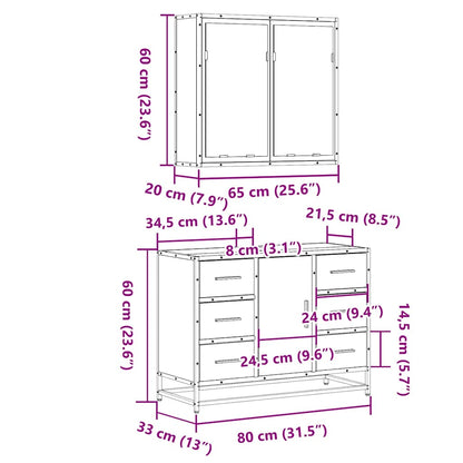 Set Mobili da Bagno 2 pz Rovere Fumo in Legno Multistrato | homemem39