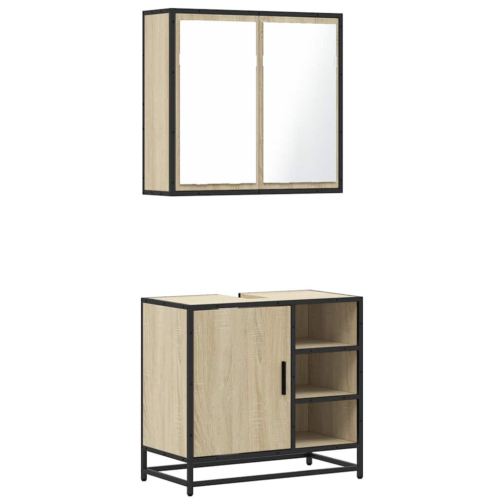 Set Mobili da Bagno 2 pz Rovere Sonoma in Legno Multistrato | homemem39
