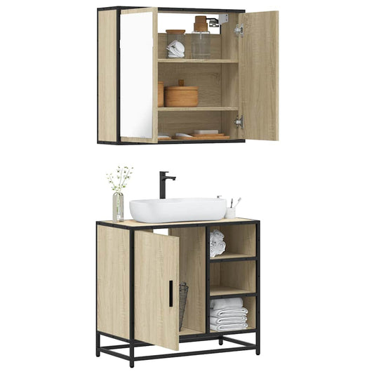 Set Mobili da Bagno 2 pz Rovere Sonoma in Legno Multistrato | homemem39