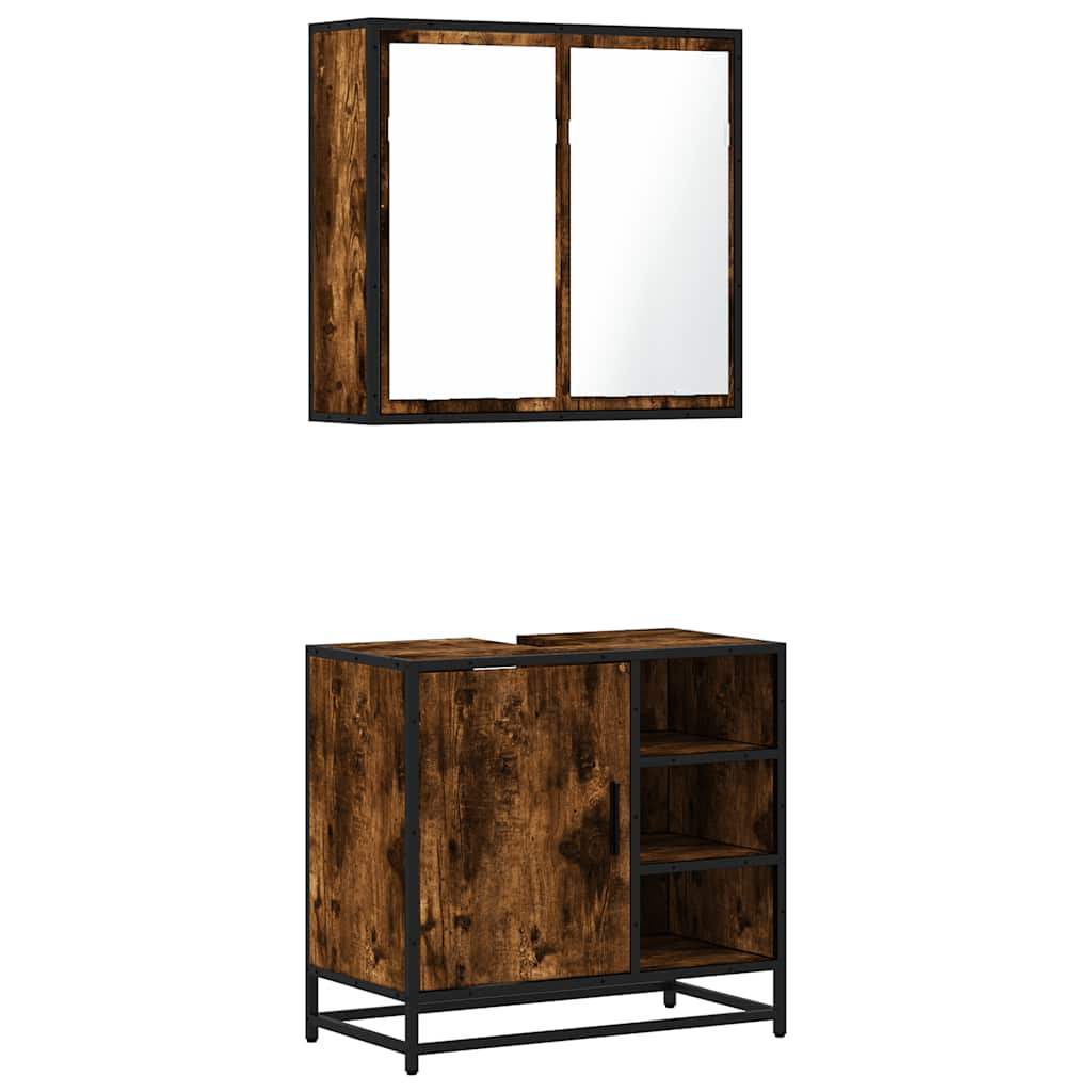 Set Mobili da Bagno 2 pz Rovere Fumo in Legno Multistrato | homemem39