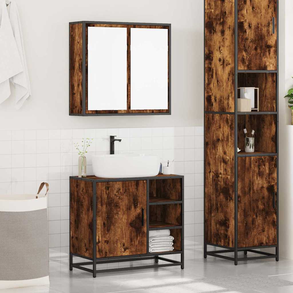 Set Mobili da Bagno 2 pz Rovere Fumo in Legno Multistrato | homemem39