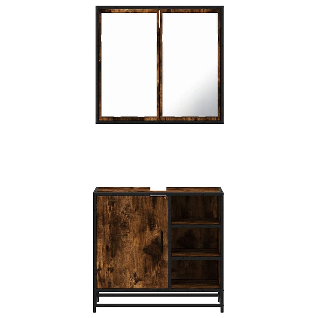 Set Mobili da Bagno 2 pz Rovere Fumo in Legno Multistrato | homemem39