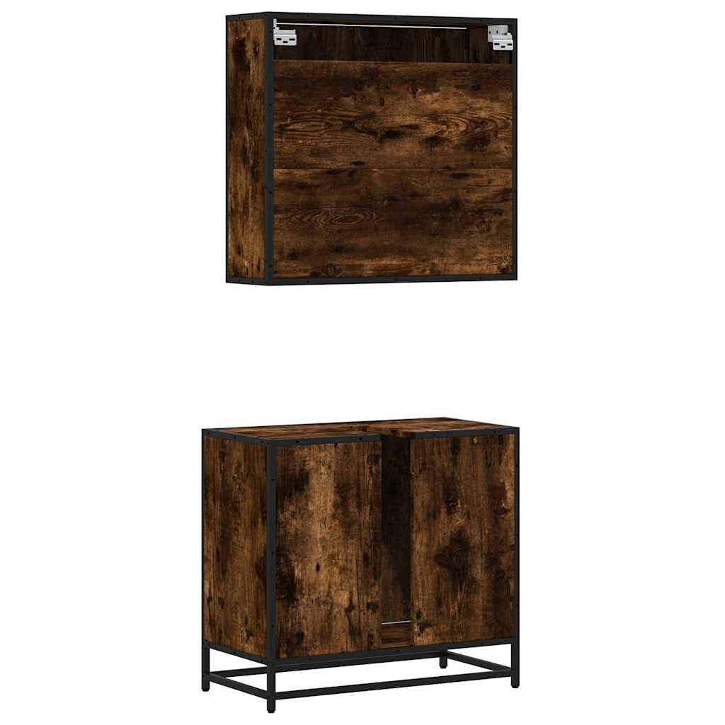 Set Mobili da Bagno 2 pz Rovere Fumo in Legno Multistrato | homemem39