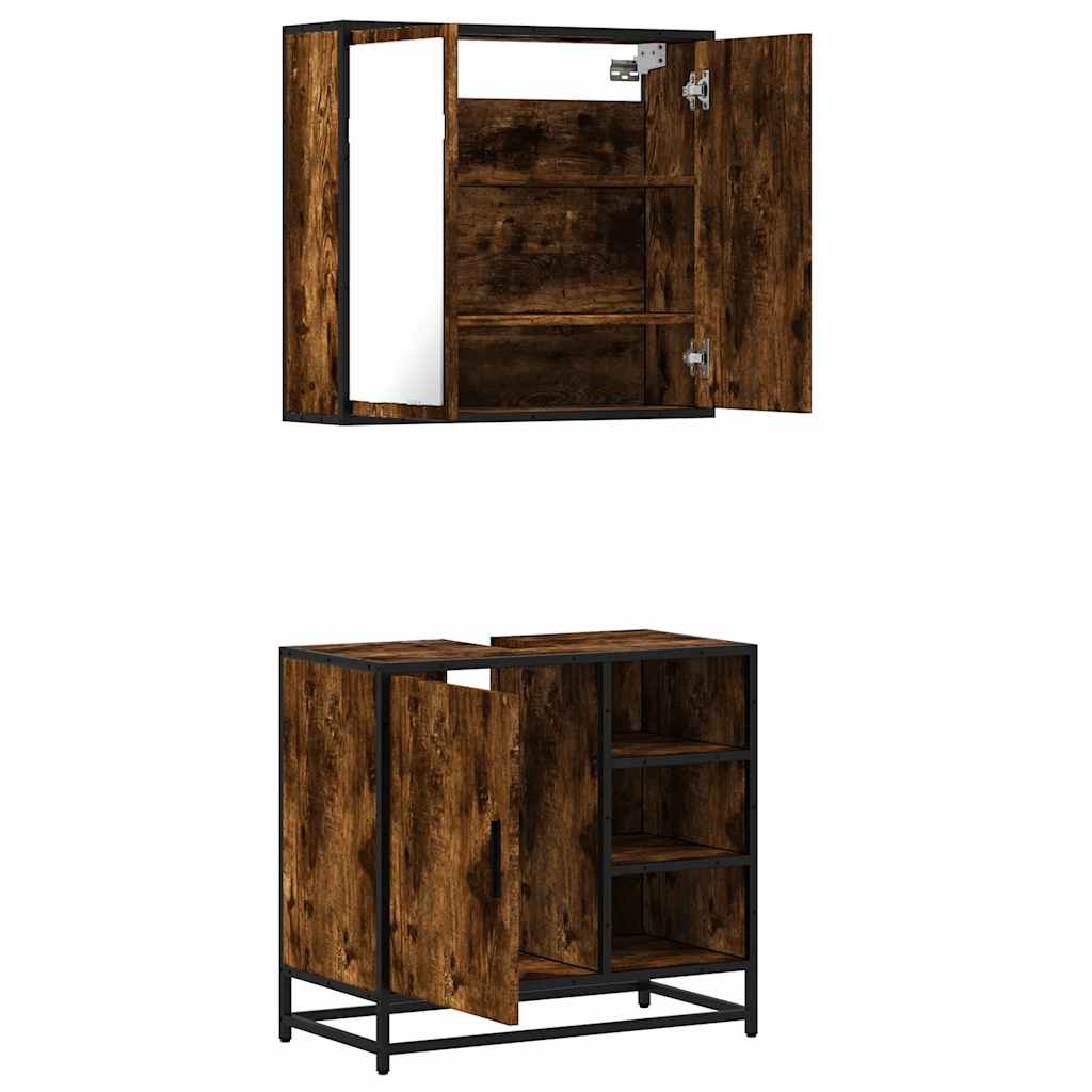 Set Mobili da Bagno 2 pz Rovere Fumo in Legno Multistrato | homemem39