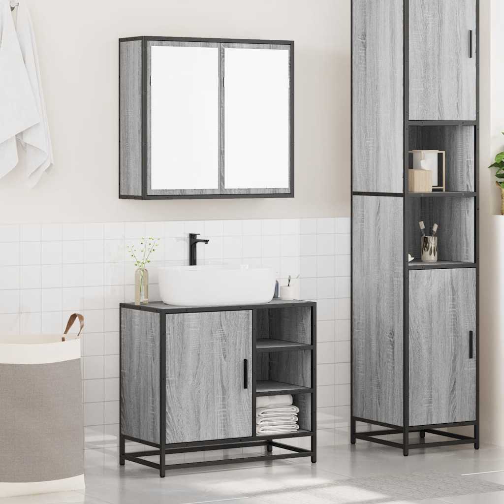 Set Mobili da Bagno 2 pz Grigio Sonoma in Legno Multistrato | homemem39