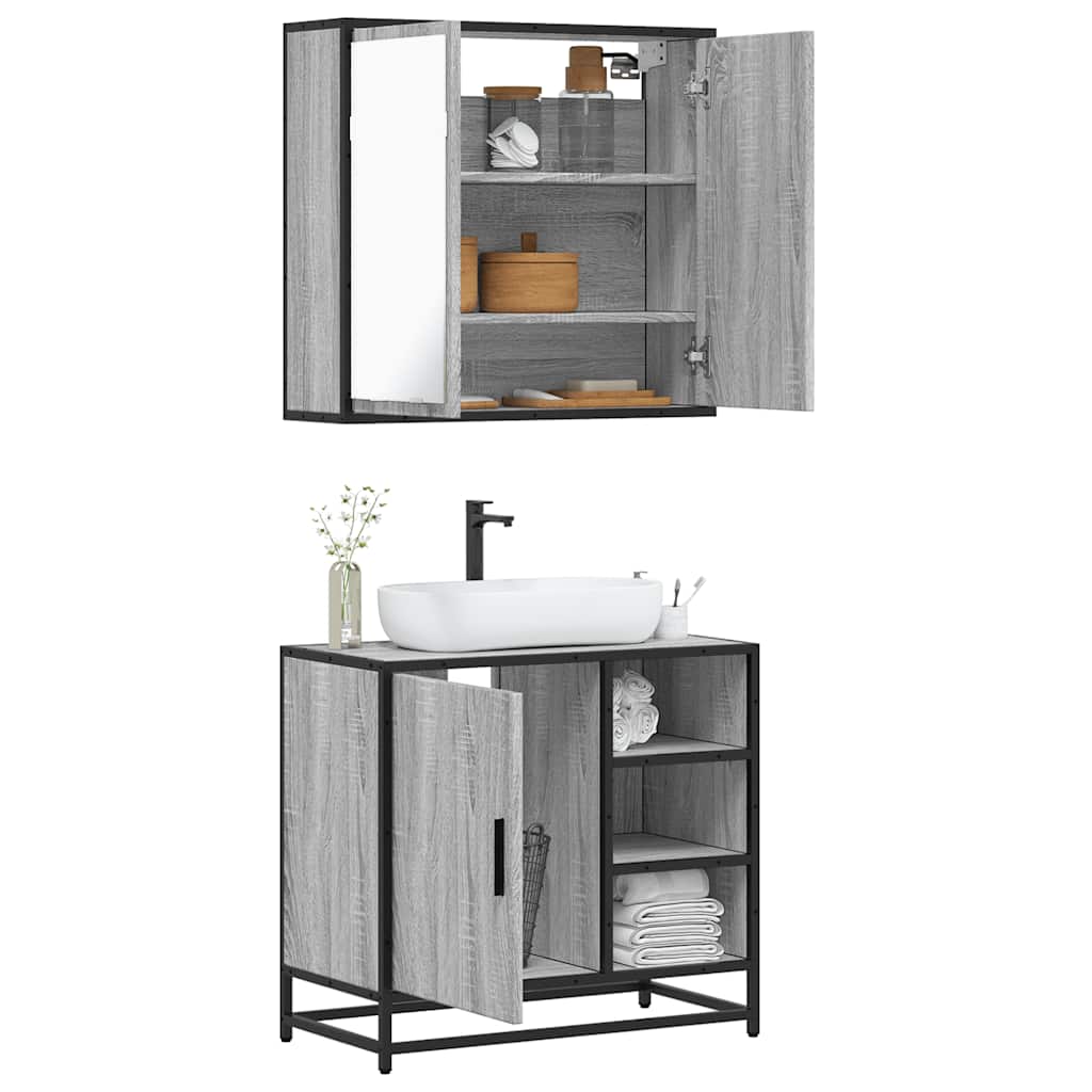 Set Mobili da Bagno 2 pz Grigio Sonoma in Legno Multistrato | homemem39