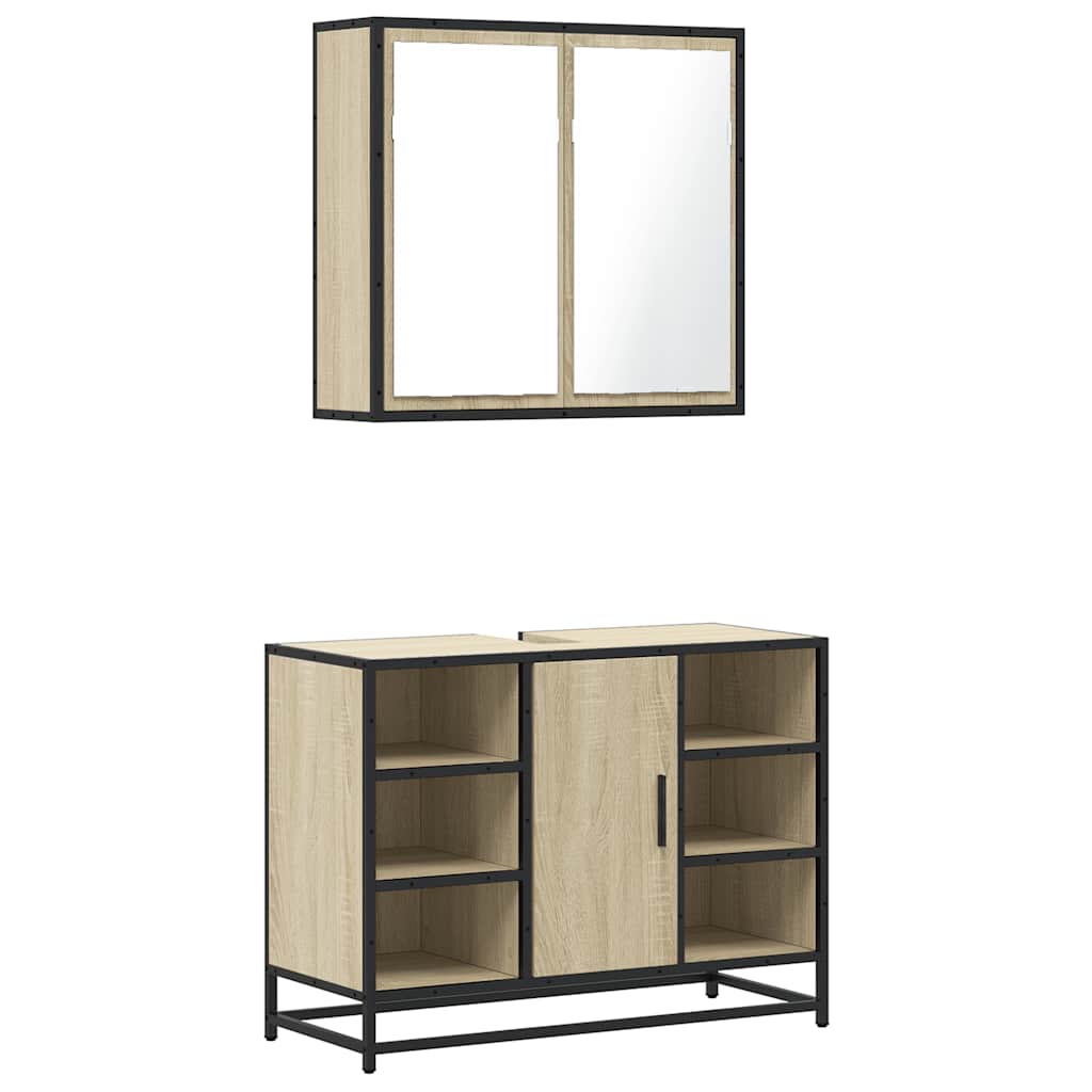 Set Mobili da Bagno 2 pz Rovere Sonoma in Legno Multistrato | homemem39