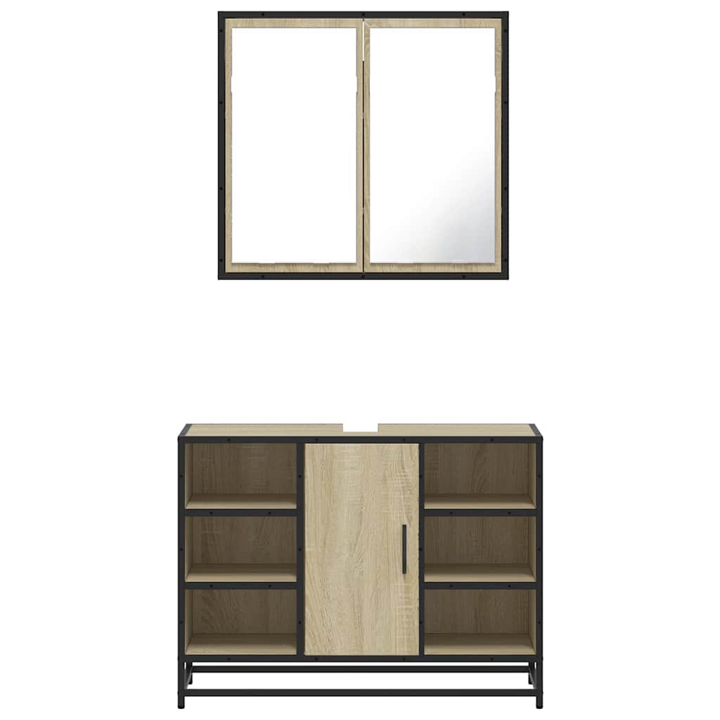 Set Mobili da Bagno 2 pz Rovere Sonoma in Legno Multistrato | homemem39