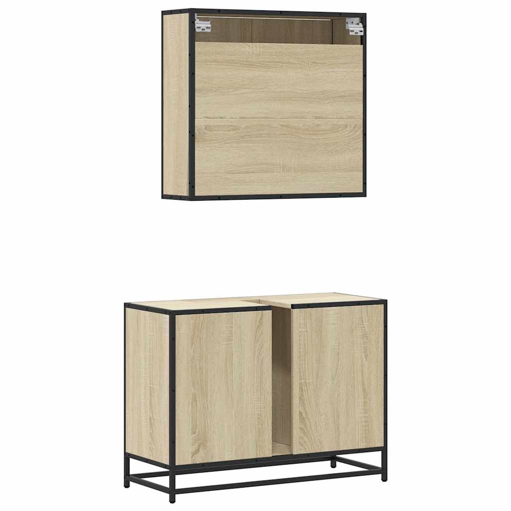 Set Mobili da Bagno 2 pz Rovere Sonoma in Legno Multistrato | homemem39