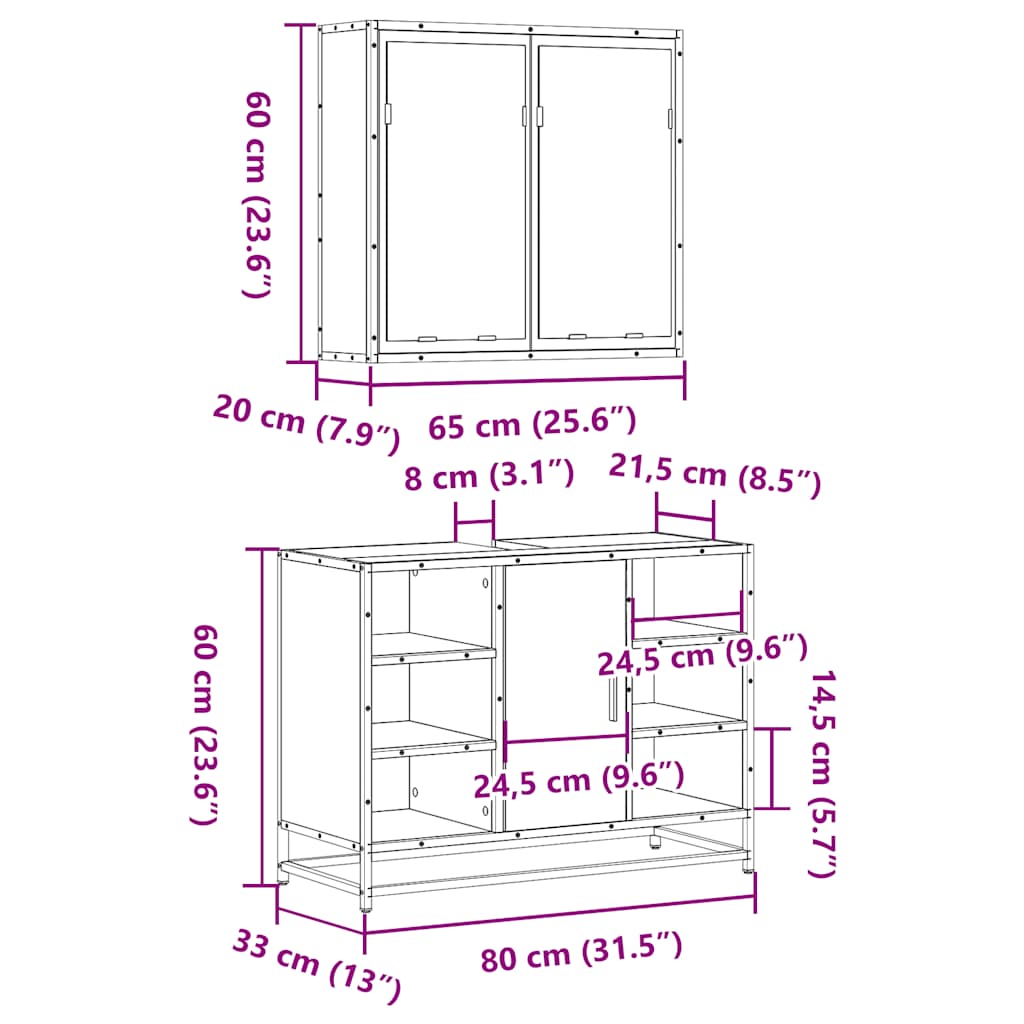 Set Mobili da Bagno 2 pz Rovere Sonoma in Legno Multistrato | homemem39
