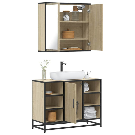 Set Mobili da Bagno 2 pz Rovere Sonoma in Legno Multistrato | homemem39