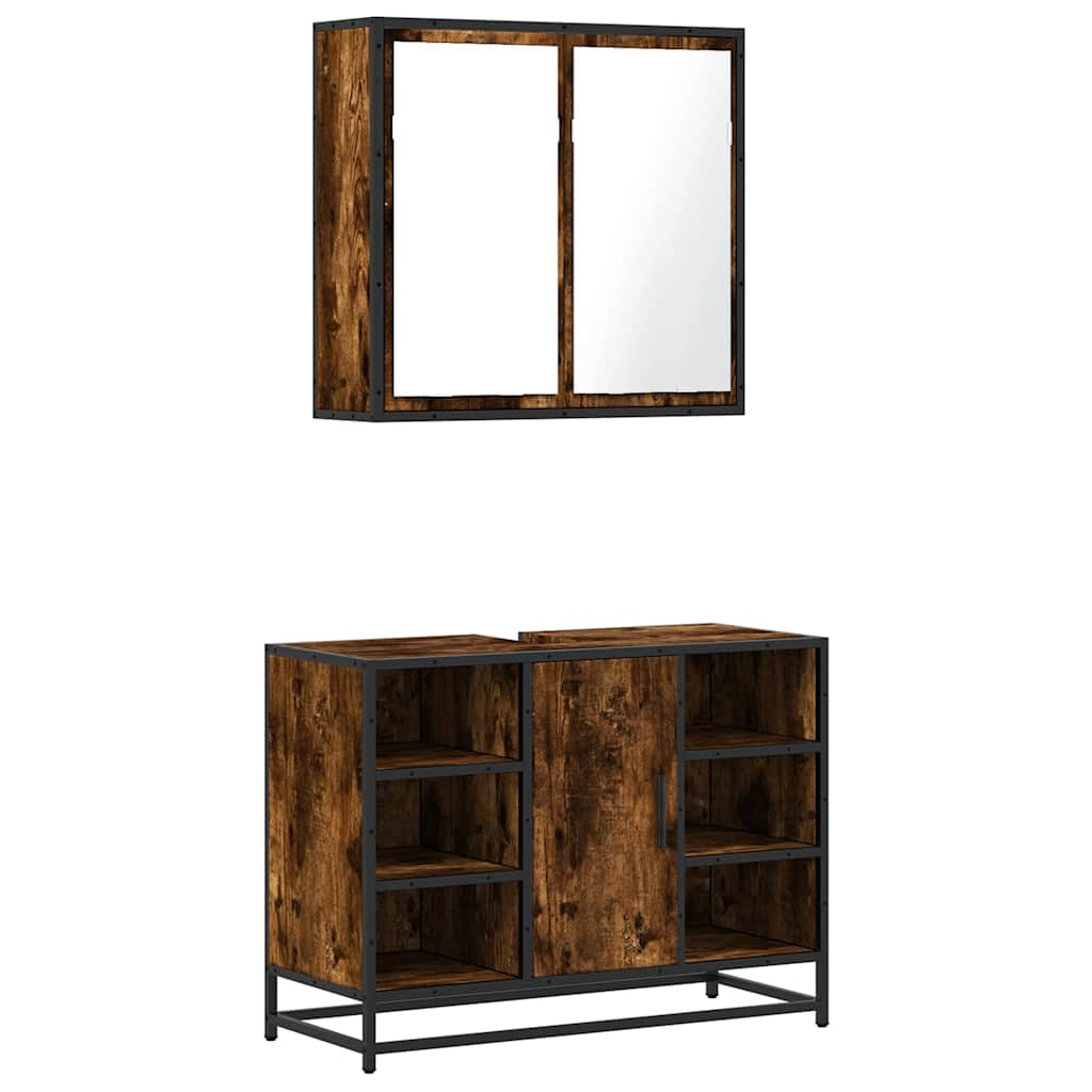 Set Mobili da Bagno 2 pz Rovere Fumo in Legno Multistrato | homemem39