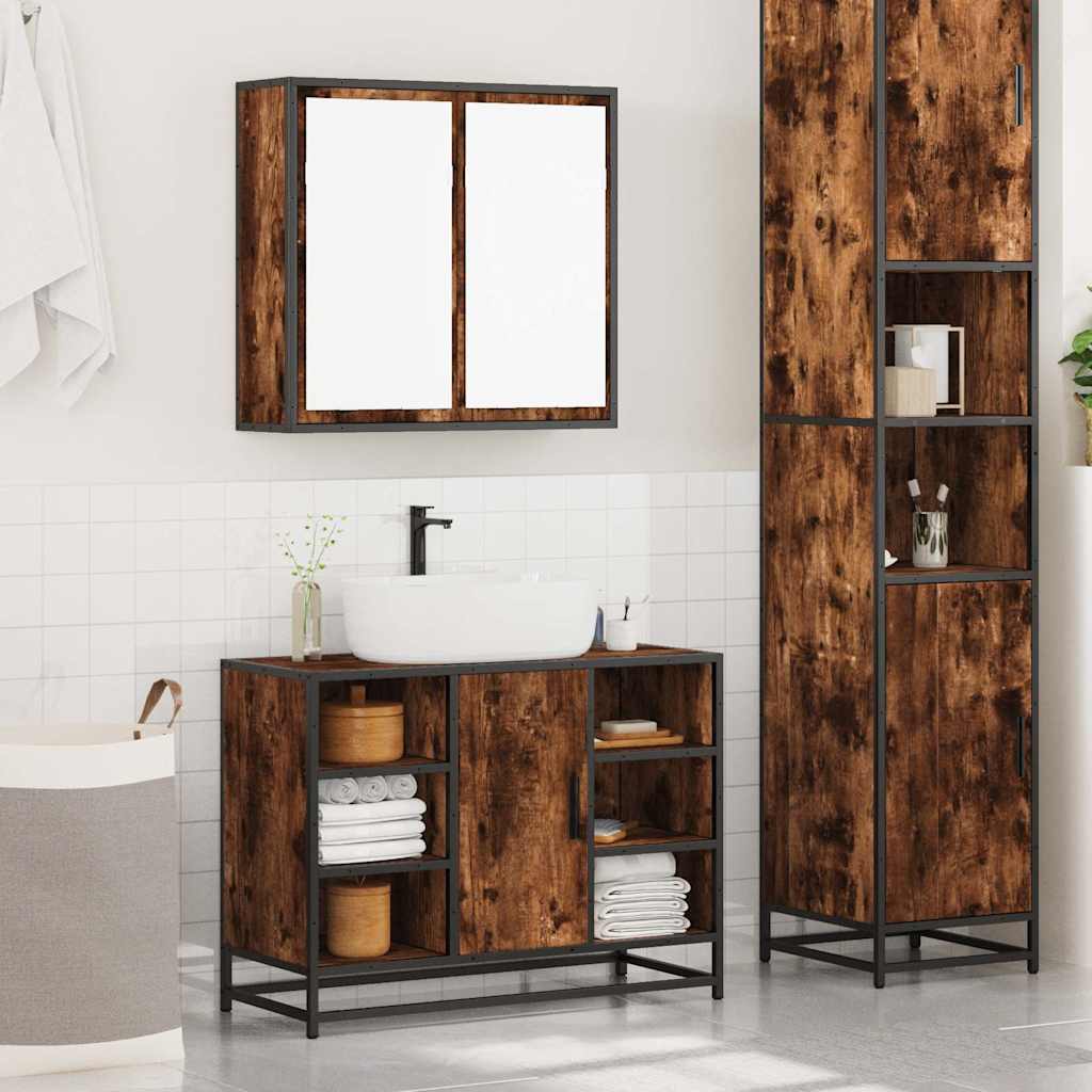 Set Mobili da Bagno 2 pz Rovere Fumo in Legno Multistrato | homemem39