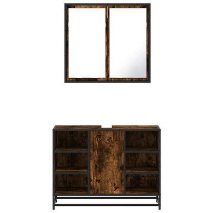 Set Mobili da Bagno 2 pz Rovere Fumo in Legno Multistrato | homemem39