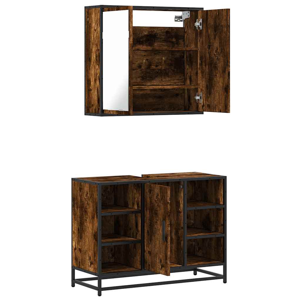 Set Mobili da Bagno 2 pz Rovere Fumo in Legno Multistrato | homemem39
