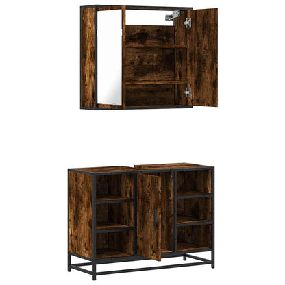 Set Mobili da Bagno 2 pz Rovere Fumo in Legno Multistrato | homemem39