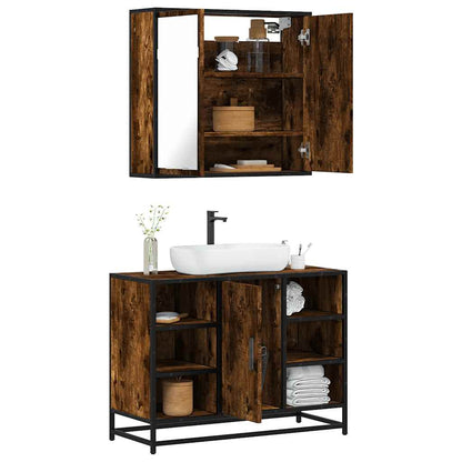 Set Mobili da Bagno 2 pz Rovere Fumo in Legno Multistrato | homemem39
