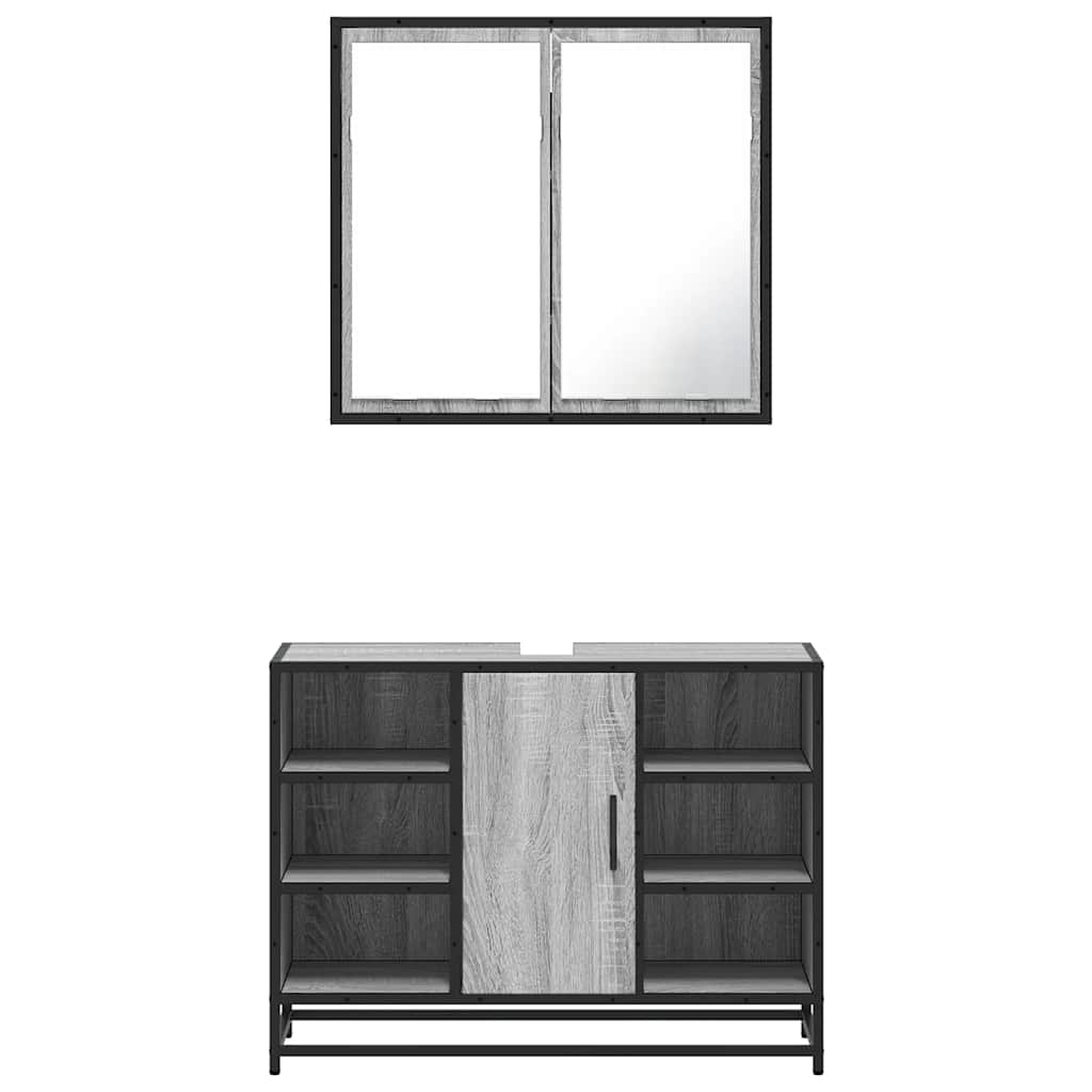 Set Mobili da Bagno 2 pz Grigio Sonoma in Legno Multistrato | homemem39