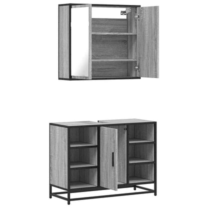 Set Mobili da Bagno 2 pz Grigio Sonoma in Legno Multistrato | homemem39