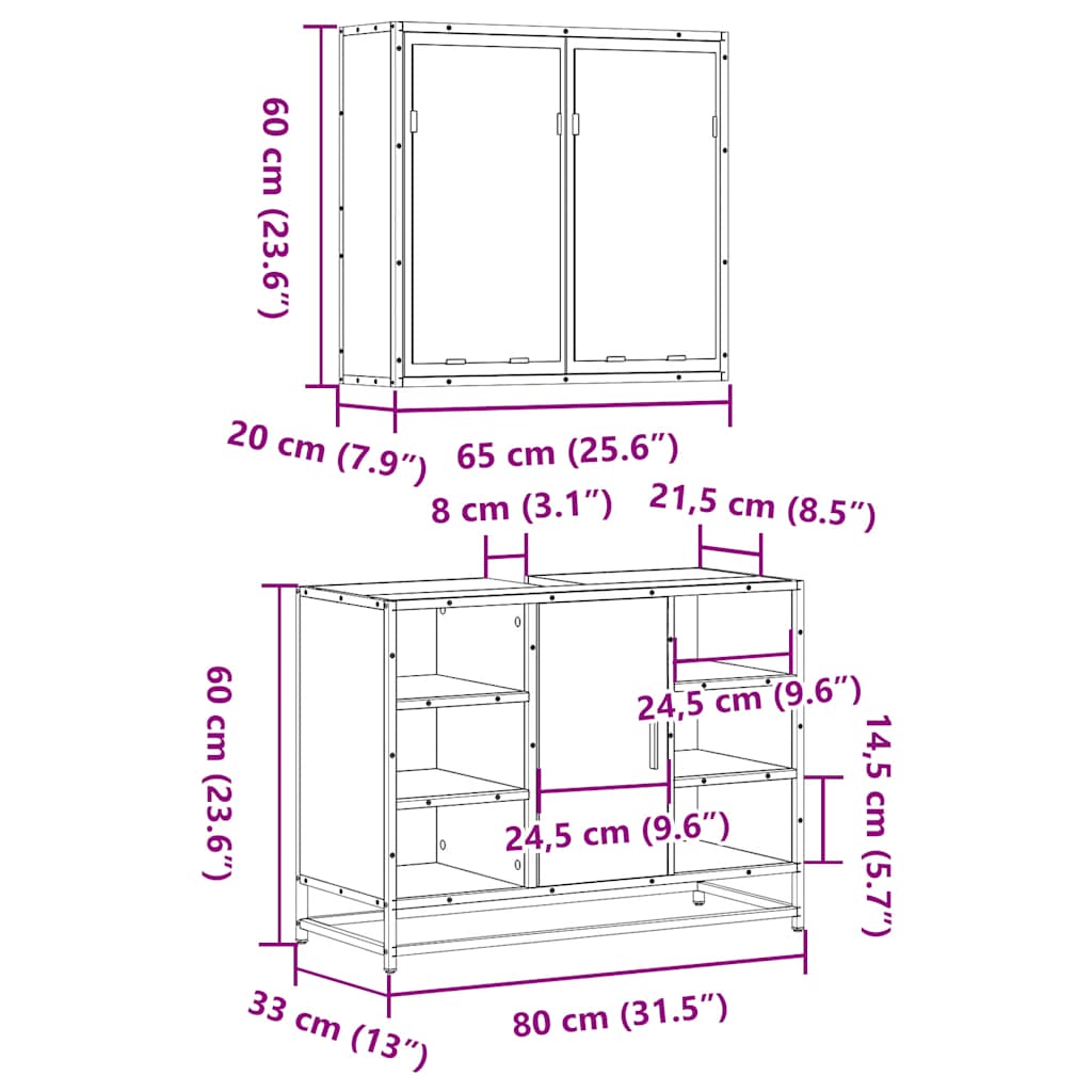 Set Mobili da Bagno 2 pz Grigio Sonoma in Legno Multistrato | homemem39