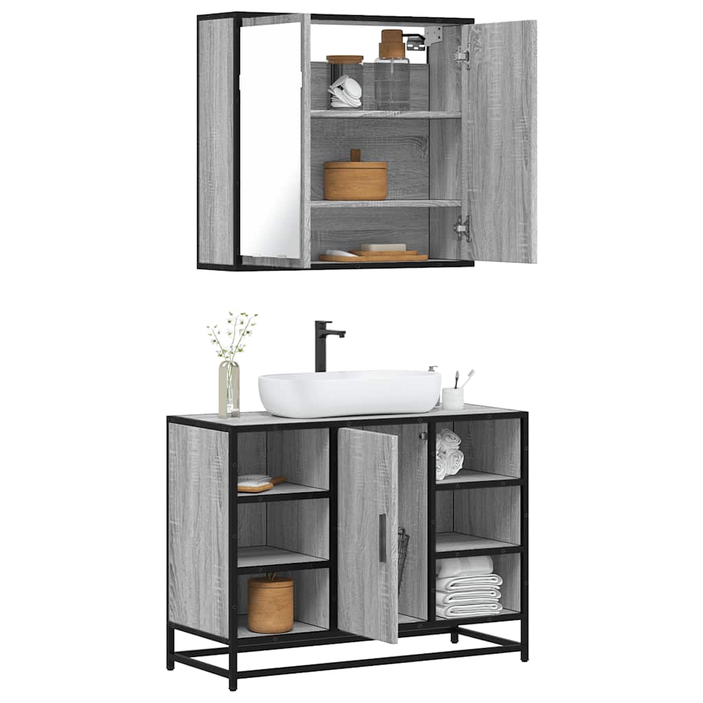 Set Mobili da Bagno 2 pz Grigio Sonoma in Legno Multistrato | homemem39