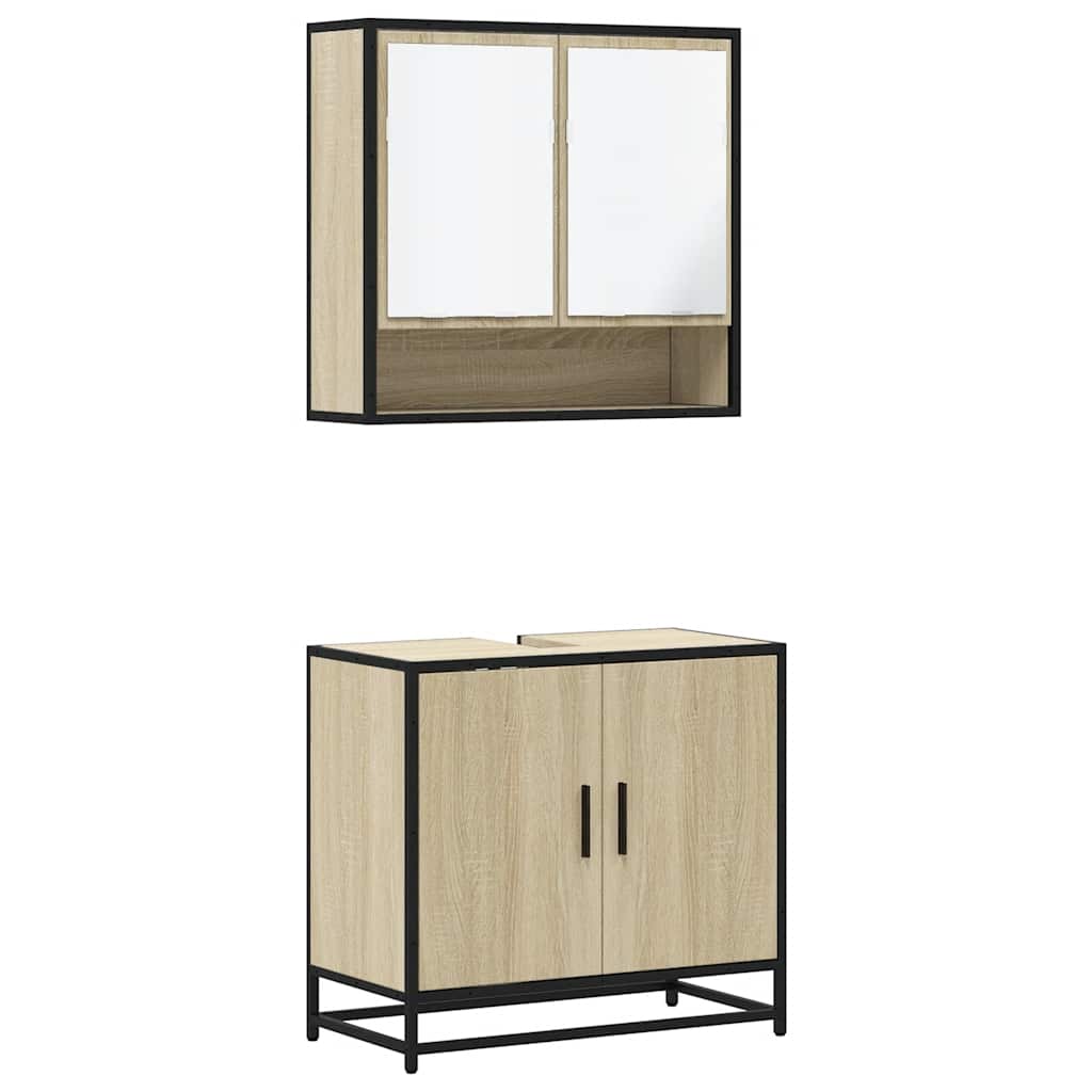 Set Mobili da Bagno 2 pz Rovere Sonoma in Legno Multistrato | homemem39
