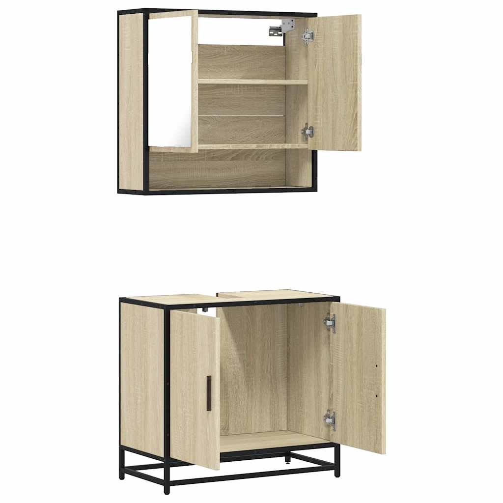 Set Mobili da Bagno 2 pz Rovere Sonoma in Legno Multistrato | homemem39