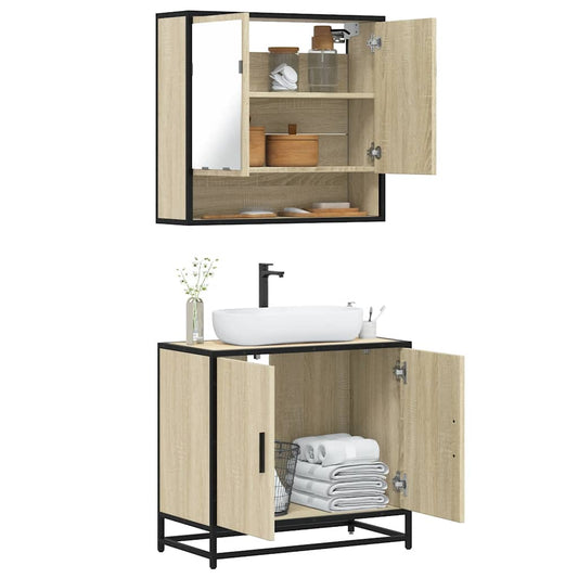 Set Mobili da Bagno 2 pz Rovere Sonoma in Legno Multistrato | homemem39