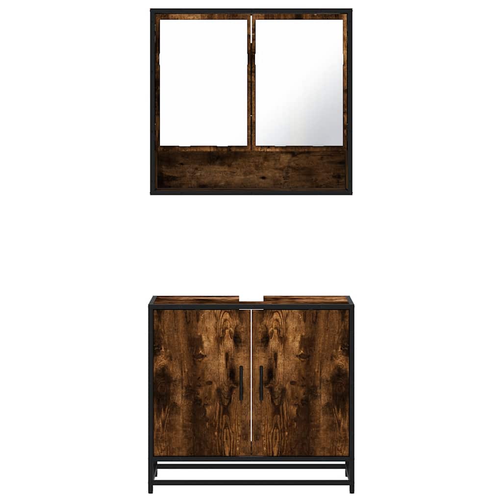 Set Mobili da Bagno 2 pz Rovere Fumo in Legno Multistrato