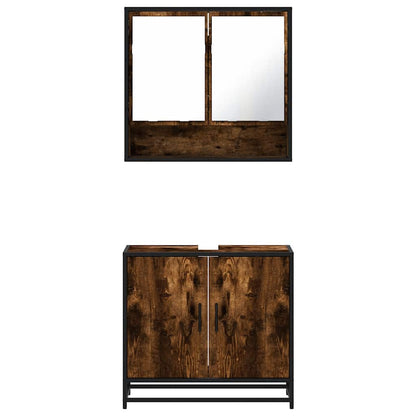 Set Mobili da Bagno 2 pz Rovere Fumo in Legno Multistrato
