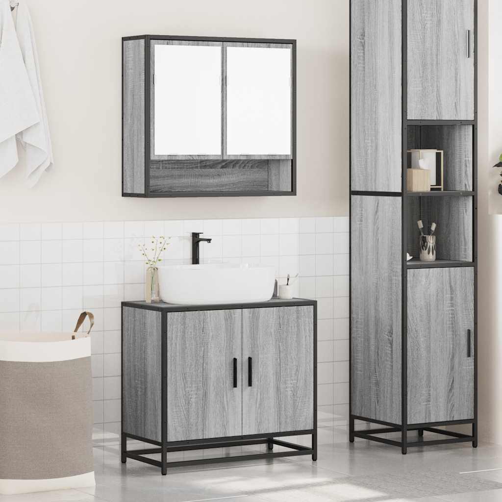 Set Mobili da Bagno 2 pz Grigio Sonoma in Legno Multistrato | homemem39