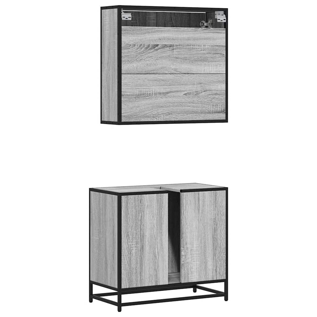 Set Mobili da Bagno 2 pz Grigio Sonoma in Legno Multistrato | homemem39