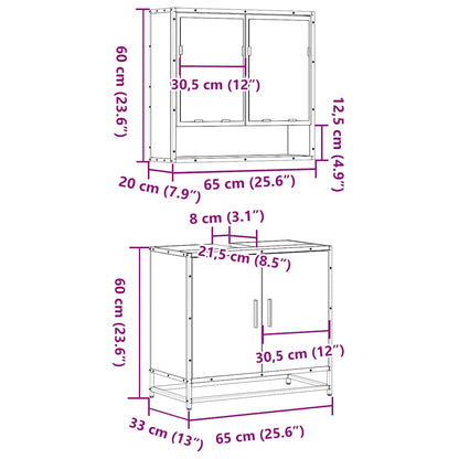 Set Mobili da Bagno 2 pz Grigio Sonoma in Legno Multistrato | homemem39