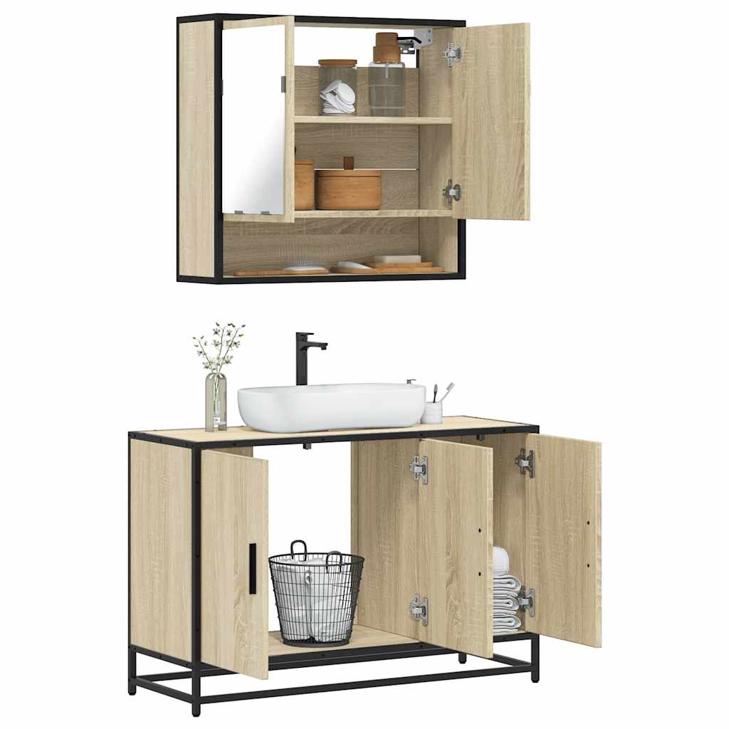 Set Mobili da Bagno 2 pz Rovere Sonoma in Legno Multistrato | homemem39