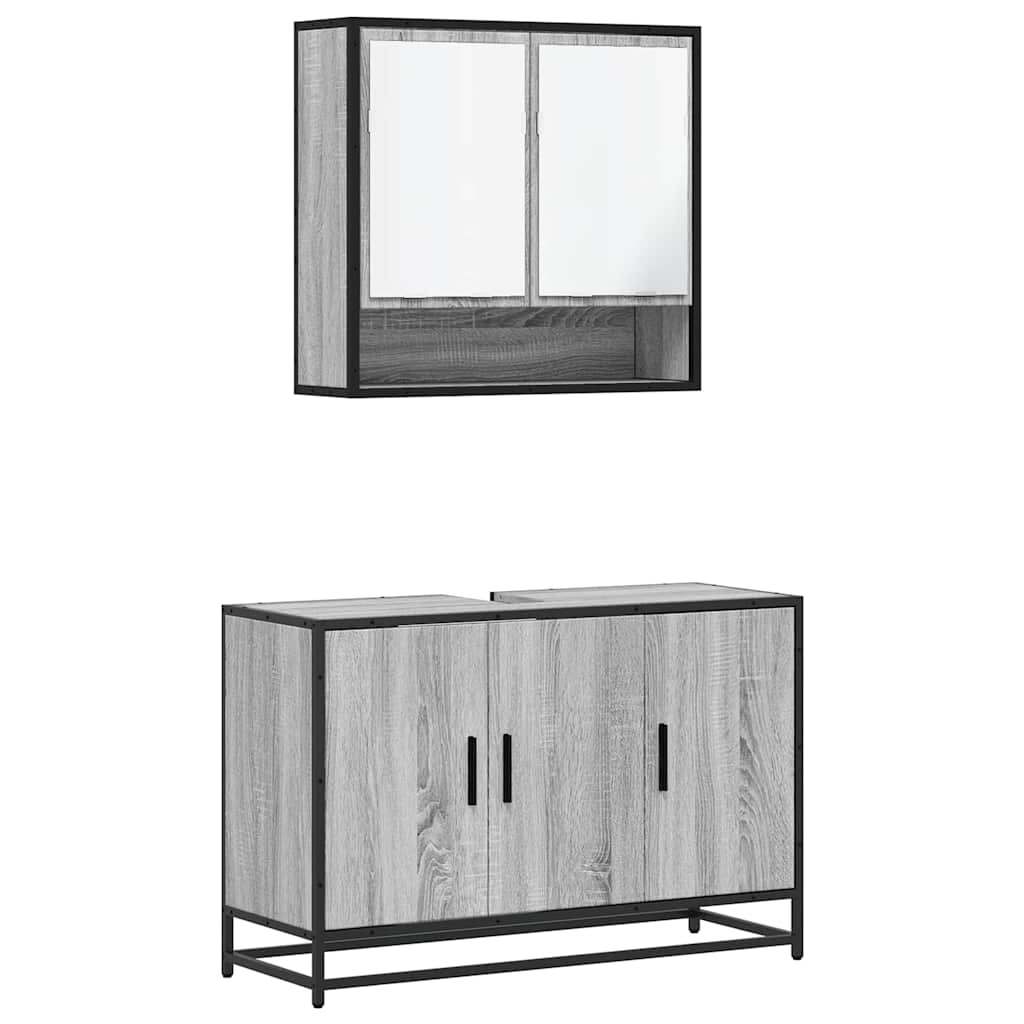 Set Mobili da Bagno 2 pz Grigio Sonoma in Legno Multistrato | homemem39