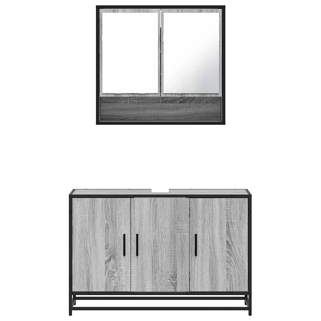 Set Mobili da Bagno 2 pz Grigio Sonoma in Legno Multistrato | homemem39