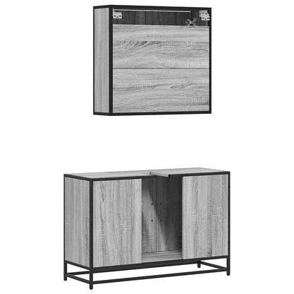 Set Mobili da Bagno 2 pz Grigio Sonoma in Legno Multistrato | homemem39