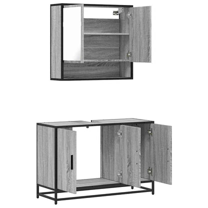 Set Mobili da Bagno 2 pz Grigio Sonoma in Legno Multistrato | homemem39