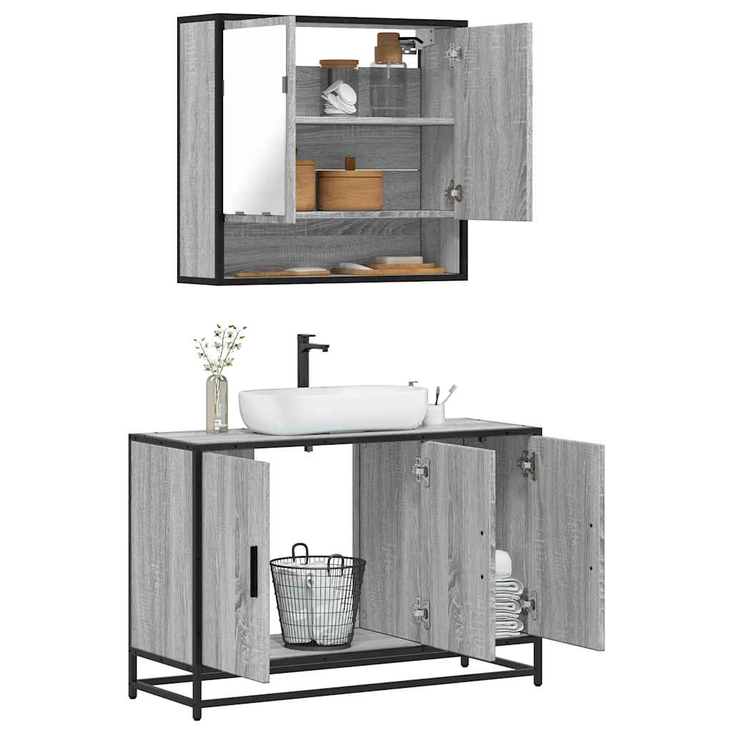 Set Mobili da Bagno 2 pz Grigio Sonoma in Legno Multistrato | homemem39