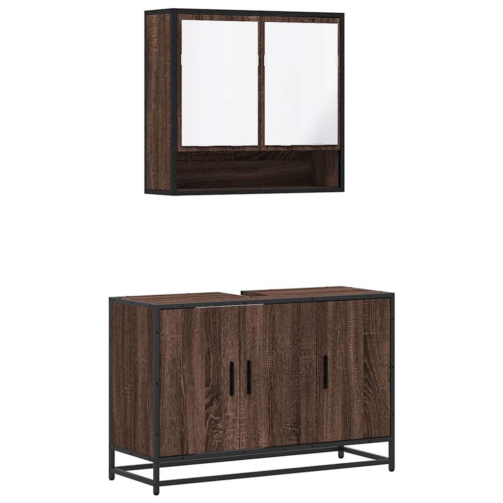 Set Mobili da Bagno 2 pz Rovere Marrone in Legno Multistrato | homemem39