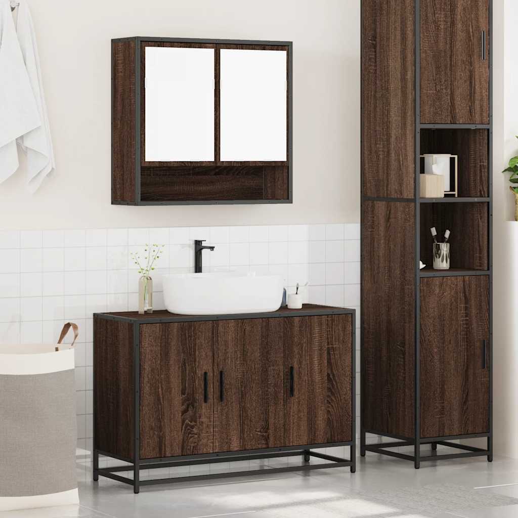 Set Mobili da Bagno 2 pz Rovere Marrone in Legno Multistrato | homemem39