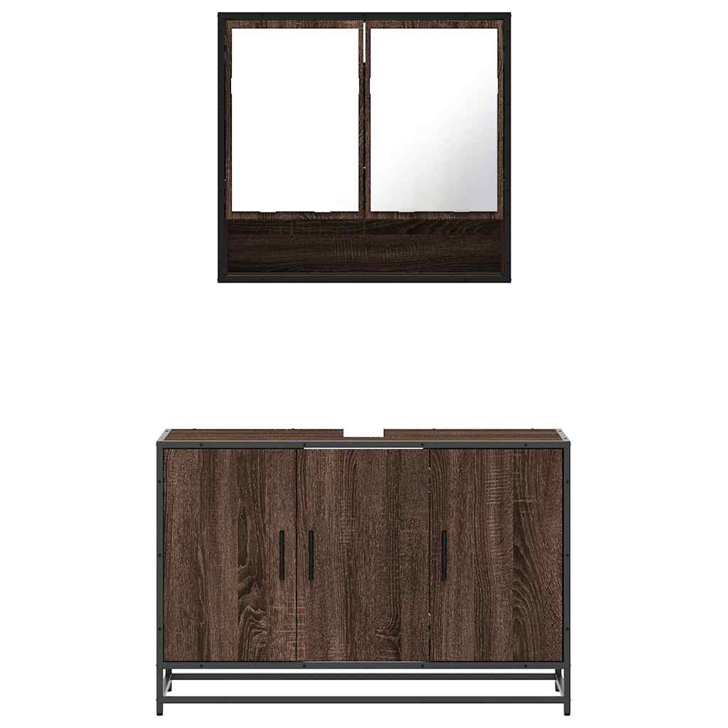 Set Mobili da Bagno 2 pz Rovere Marrone in Legno Multistrato | homemem39