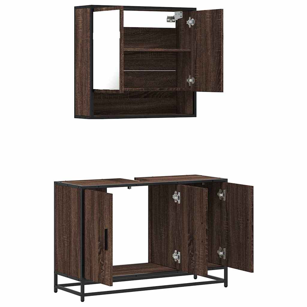 Set Mobili da Bagno 2 pz Rovere Marrone in Legno Multistrato | homemem39