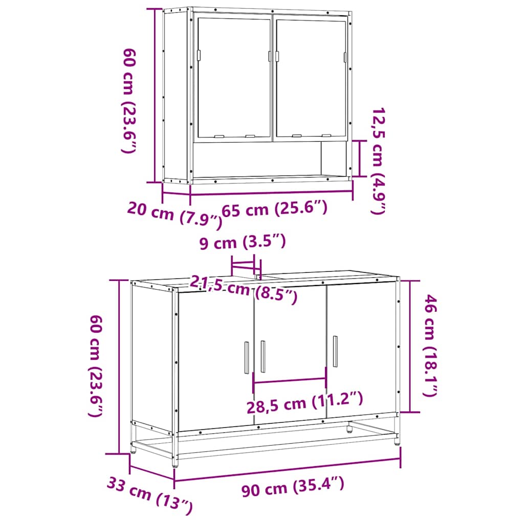 Set Mobili da Bagno 2 pz Rovere Marrone in Legno Multistrato | homemem39