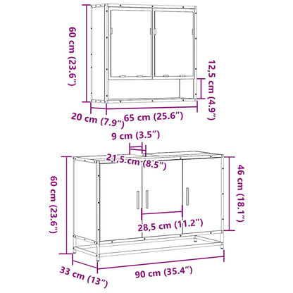 Set Mobili da Bagno 2 pz Rovere Marrone in Legno Multistrato | homemem39