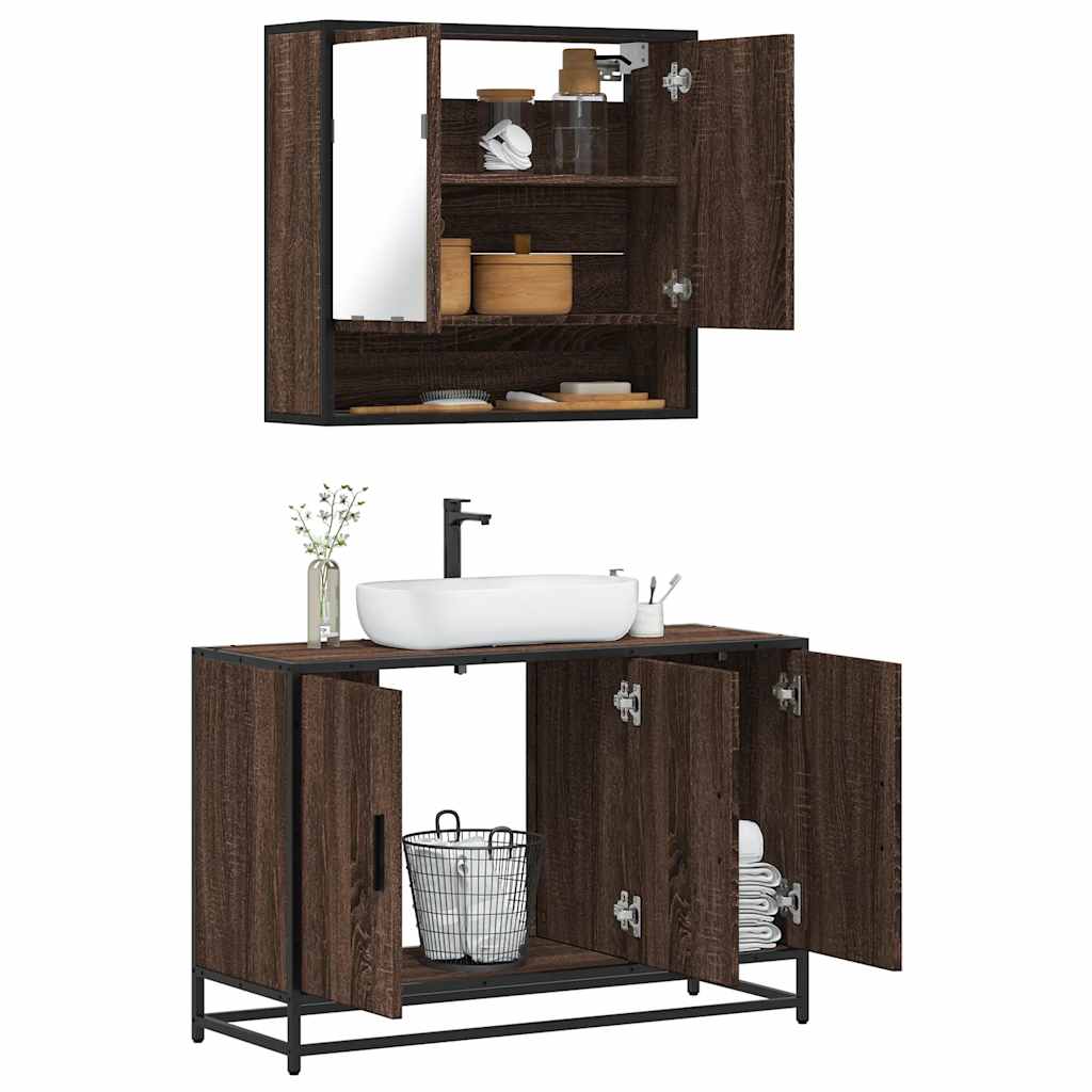 Set Mobili da Bagno 2 pz Rovere Marrone in Legno Multistrato | homemem39